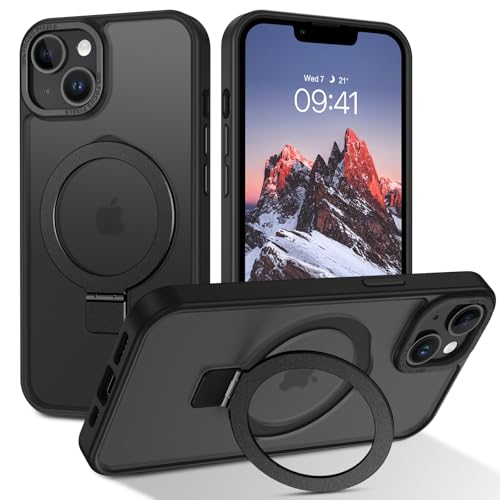 BENTOBEN Hülle für iPhone 13 Mini Mag-Safe mit Ständer, [Magnetisch Ständer Ring] Matt Kabellos Dünn TPU Bumper Cover Case Handyhülle iPhone 13 Mini 5.4", Schwarz von BENTOBEN
