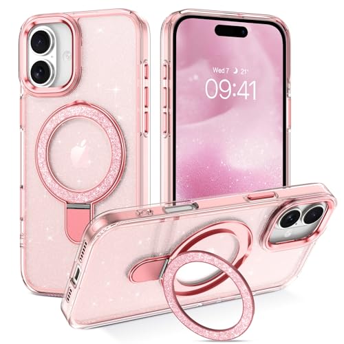BENTOBEN Hülle für iPhone 16 Pro für Mag-Safe mit Ständer, 【Magnetisch Ständer Ring】 Kabellos Dünn TPU Bumper Glitzer Cover Case Handyhülle iPhone 16 Pro 6.1", Rosa Pink BENTOBEN Hülle für iPhone 16 Pro für Mag-Safe mit Ständer, 【Magnetisch Ständer Ring】 Kabellos Dünn TPU Bumper Glitzer Cover Case Handyhülle iPhone 16 Pro 6.1", Rosa Pink von BENTOBEN