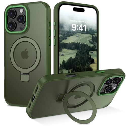 BENTOBEN Hülle für iPhone 16 Pro Mag-Safe mit Ständer, [Magnetisch Ständer Ring] Matt Kabellos Dünn TPU Bumper Cover Case Handyhülle iPhone 16 Pro 6.3", Grün von BENTOBEN