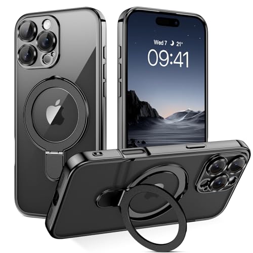 BENTOBEN Hülle für iPhone 16 Pro Max Mag-Safe mit Ständer, [Magnetisch Ständer Ring] Clear Kabellos Dünn TPU Bumper Cover Case Handyhülle iPhone 16 Pro Max 6.9", Schwarz von BENTOBEN