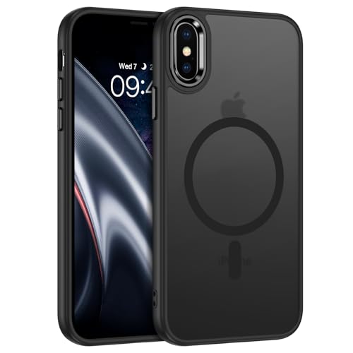 BENTOBEN Magnetische Schutzhülle, kompatibel mit iPhone X, iPhone XS, kompatibel mit Magsafe, kabelloses Aufladen, matt, militärischer Schutz, kratzfest, stoßfest, Schwarz von BENTOBEN