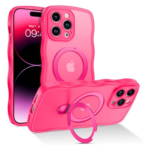BENTOBEN Magnetische Schutzhülle für iPhone 14 Pro, kompatibel mit Magsafe, gelocktes Wellenrahmen-Design, rutschfest, einfacher zu greifen, Ständer, Ringhalter, schützende Stoßstange, niedliche von BENTOBEN