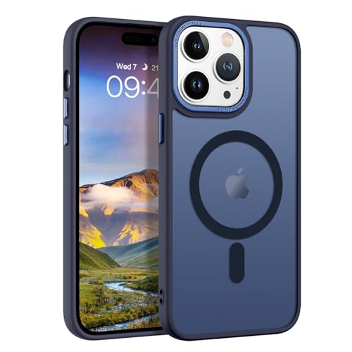 BENTOBEN Magnetische Schutzhülle für iPhone 14 Pro Max 16,7 cm (6,7 Zoll), kompatibel mit Magsafe und kabellosem Laden, transparent, matt, hinten, hybrid, Fallschutz, kratzfest, Blau von BENTOBEN