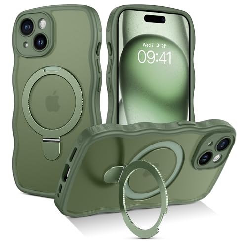 BENTOBEN Magnetische Schutzhülle für iPhone 15 mit unsichtbarem Ständer, [Curly Wave Edge] [Kompatibel mit Magsafe] Schlanke, durchscheinende, matte, stoßfeste Schutzhülle für iPhone 15 6,1 Zoll von BENTOBEN