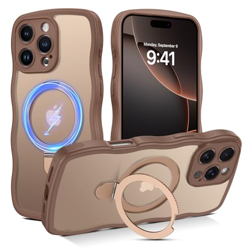 BENTOBEN Magnetische Schutzhülle für iPhone 16 Pro Max 2024, kompatibel mit Magsafe, gelocktes Wellenrahmen-Design, rutschfest, einfacher zu greifen, Ständer, Ringhalter, schützende Stoßstange von BENTOBEN