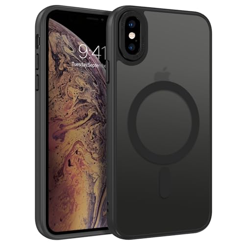 BENTOBEN Magnetische Schutzhülle für iPhone XS Max, 16,5 cm (6,5 Zoll), kompatibel mit Magsafe, kabelloses Aufladen, transparente Hülle, matt, militärischer Schutz, kratzfest, Schwarz von BENTOBEN
