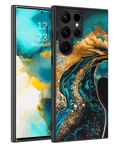 BENTOBEN für Samsung Galaxy S23 Ultra Hülle, Handyhülle Samsung S23 Ultra Case Leuchten im Dunkeln Slim dünn Fluoreszenz Gold/Grün Marmor Muster PC Schale TPU Bumper Kratzfest Schutzhülle Hülle von BENTOBEN