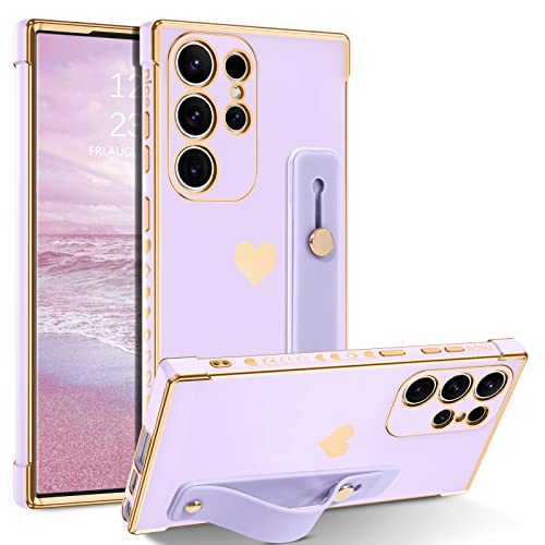 BENTOBEN Samsung Galaxy S23 Ultra Hülle, Handyhüllen für Samsung S23 Ultra mit Verstellbarem Armband Ständer Cute Herz Weich Silikon TPU Stoßfeste Case für Samsung Galaxy S23 Ultra 6.8" Lila von BENTOBEN