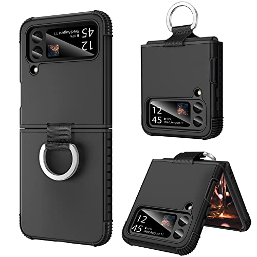 BENTOBEN Samsung Galaxy Z Flip 3 Hülle, Z Flip 3 5G Hülle, strapazierfähig, 2 in 1 Ganzkörper, robust, stoßfest, Schutzhülle mit Ring, Mädchen, Abdeckungen für Galaxy Z Flip 3 6.7 Zoll, Schwarz von BENTOBEN