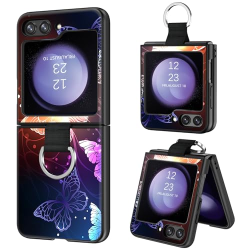 BENTOBEN Samsung Galaxy Z Flip 5 5G Hülle, Handyhülle Samsung Z Flip 5 Case Leuchten im Dunkeln Slim Fluoreszenz Schwarz Schmetterling Pattern Muster PC Schale TPU Bumper Kratzfest Schutzhülle Hülle von BENTOBEN