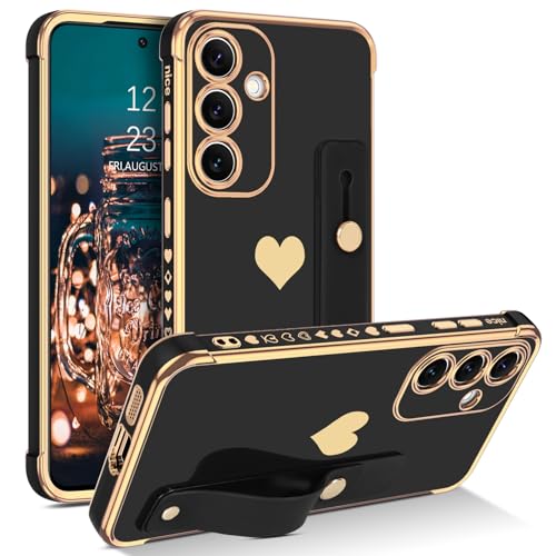 BENTOBEN Samsung S24+/S24 Plus Hülle, Handyhülle für Samsung S24 Plus mit Verstellbarem Armband Ständer Herz Weich Silikon TPU Stoßfeste Schutz Bumper Case für Samsung Galaxy S24 Plus 6.7" Schwarz von BENTOBEN