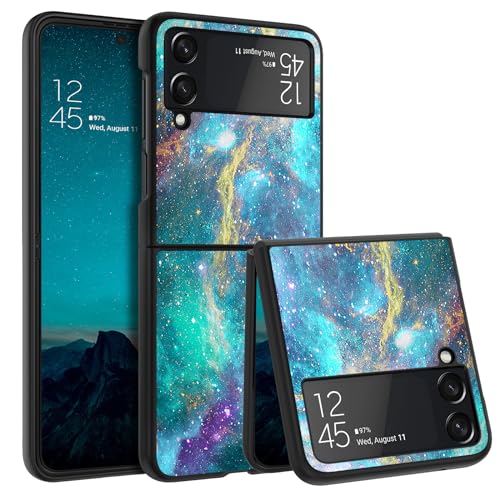 BENTOBEN Samsung Z Flip 3 Hülle, Handyhülle Samsung Galaxy Z Flip 3 Case Leuchten im Dunkeln Slim dünn Fluoreszenz Nebula Pattern Muster PC Schale TPU Bumper Kratzfest Hülle für Galaxy Z Flip 3 -Grün von BENTOBEN