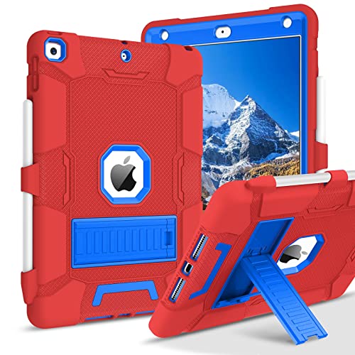 BENTOBEN Schutzhülle für iPad 9. Generation, iPad 8. / 7. Generation, strapazierfähig, robust, 3-in-1, stoßfest, Hybrid-Schutzhülle mit Stifthalterung für iPad 10.2, Rot/Blau von BENTOBEN