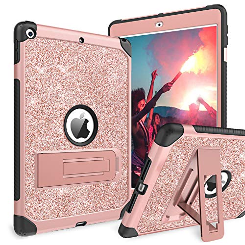 BENTOBEN Schutzhülle für iPad der 9. Generation, iPad 8. Generation, iPad 7. Generation, iPad 10.2 2021/2020/2019, glitzernd, 3 Schichten, stoßfest, Kickstand Schutzhülle, Rotgold von BENTOBEN