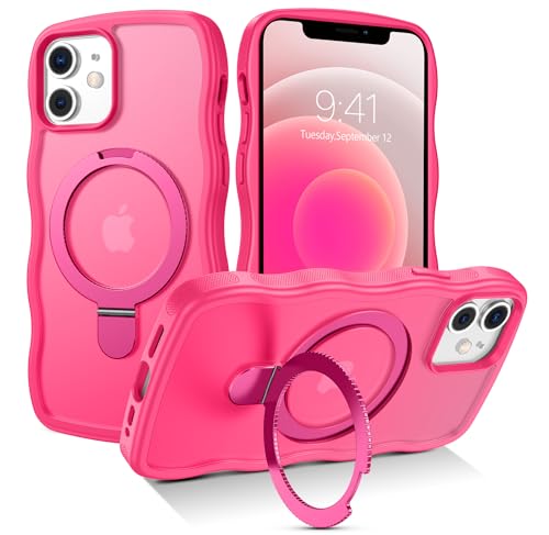 BENTOBEN Schutzhülle für iPhone 12 und iPhone 12 Pro mit unsichtbarem Magnetständer, [Curly Wave Edge] [Kompatibel mit Magsafe], durchscheinende, matte Schutzhülle für iPhone 12/Pro 6,1 Zoll, Hot Pink von BENTOBEN