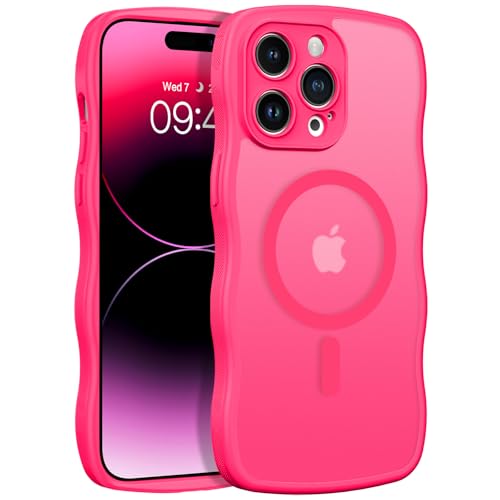BENTOBEN Schutzhülle für iPhone 14 Pro Max, kompatibel mit Magsafe, durchscheinend, matt, niedlich, lockig, Wellenrahmen, magnetisch, stoßfest, für Damen, Mädchen, Herren, 17 cm (6,7 Zoll), Hot Pink von BENTOBEN