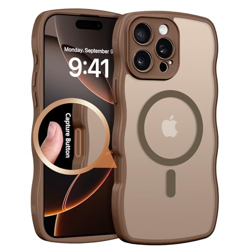 BENTOBEN Schutzhülle für iPhone 16 Pro, mit empfindlicher Kamerasteuerung, Capture-Taste [kompatibel mit Magsafe], durchscheinend, matt, lockiger Wellenrahmen, magnetisch, stoßfest, für Damen, von BENTOBEN