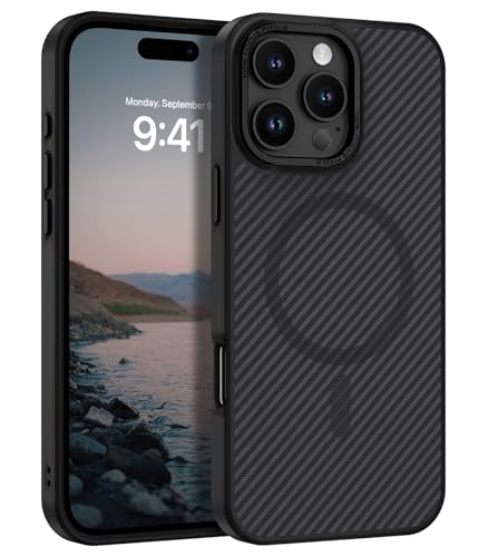 BENTOBEN Schutzhülle für iPhone 16 Pro aus Karbonfaser, magnetische Handyhülle für iPhone 16 Pro [kompatibel mit MagSafe], glatte, schlanke Passform, stoßfest, für Damen und Herren, Schutzhülle für von BENTOBEN
