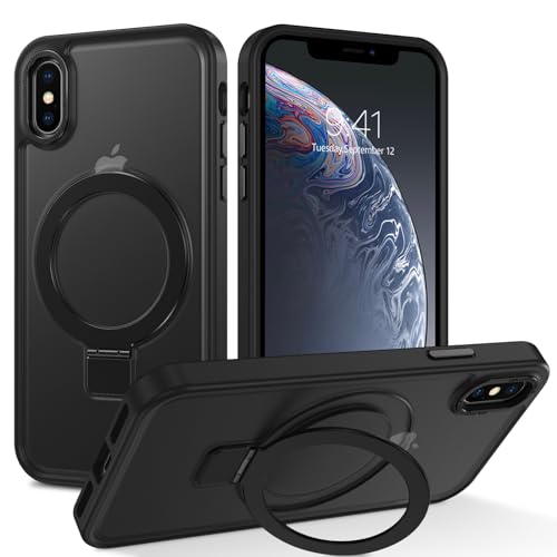 BENTOBEN Hülle für iPhone X Mag-Safe mit Ständer, [Magnetisch Ständer Ring]für iPhone XS Matt Kabellos Dünn TPU Bumper Cover Case Handyhülle iPhone X/iPhone XS 5.8", Rosarot von BENTOBEN