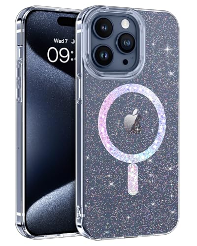 BENTOBEN für iPhone 15 Pro Max Hülle Handyhülle Glitzer, Magnetisches iPhone 15 Pro Max 6.7" Case mit Mag-Safe Muster Slim Bumper Silikon Cover Dünn Hülle für Frauen Mädchen Bling Transparent von BENTOBEN