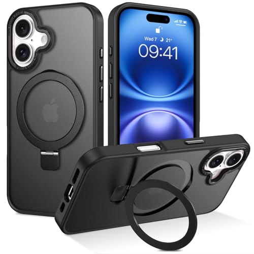 BENTOBEN Hülle für iPhone 16 Plus Mag-Safe mit Ständer, [Magnetisch Ständer Ring] Matt Kabellos Dünn TPU Bumper Cover Case Handyhülle iPhone 16 Plus 6.7", Schwarz von BENTOBEN