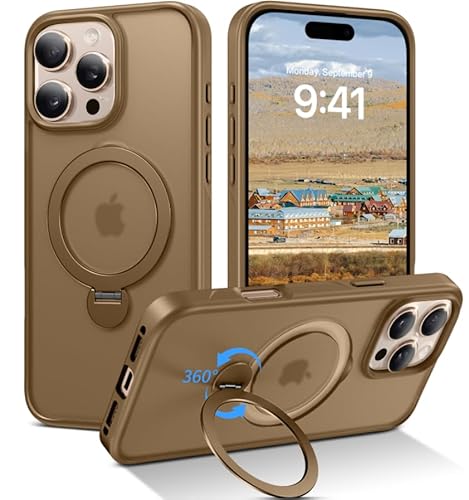 BENTOBEN für iPhone 16 Pro Max 6.9" Hülle Mag-Safe mit Ständer, [360° Magnetisch Ständer Ring] Clear Kabellos Dünn TPU Bumper Cover Case Handyhülle iPhone 16 Pro Max 6.9", Titan Wüstensand Brown von BENTOBEN