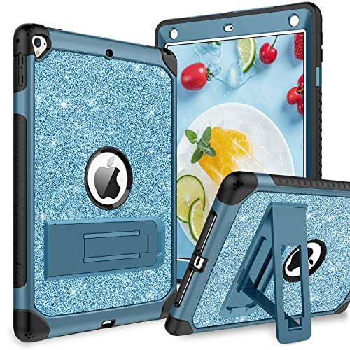 BENTOBEN iPad 6./5. Generation, iPad 9.7 Zoll 2017/2018 , iPad Air 2 , iPad Pro 9.7 Hülle, Glitzer Sparkle 3 Schichten Kickstand Hybrid Durable Leder Stoßfest Blau von BENTOBEN