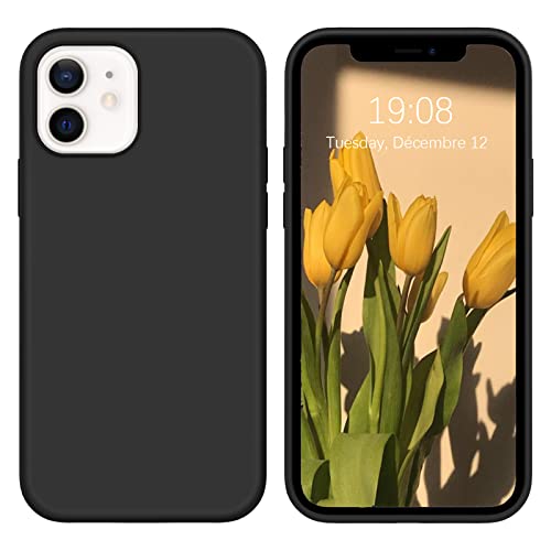 BENTOBEN iPhone 12 Hülle iPhone 12 Pro Hülle Liquid Silikon Case, Slim Kratzfest Weiche Flüssigsilikon Gummi innem Microfaser Futter Rundumschutz Handyhülle iPhone 12/iPhone 12 Pro 6.1'' Schwarz von BENTOBEN