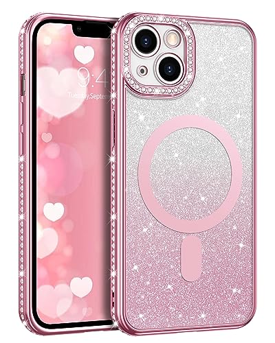 BENTOBEN iPhone 13 Hülle Magsafe, Handyhüllen für iPhone 13 6.1" Glitzer Weich Silikon TPU Stoßfeste Handyhülle Schutz Diamant Bling Slim Dünn Bumper Case für iPhone 13 6.1" Pink von BENTOBEN