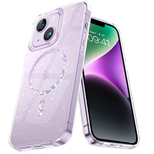 BENTOBEN iPhone 14 Hülle, Handyhülle iPhone 13 [kompatibel mit MagSafe] Clear Crystal Glitter Shiny Shockproof Sparkly Women Girl Raised Protective Non-Slip Bumper Charging Cover for iPhone 13/14 6.1 von BENTOBEN