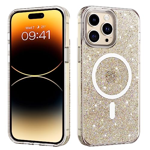 BENTOBEN iPhone 14 Pro Max Hülle mit Magsafe, Kompatibel mit iPhone 14 Pro Max Glitzer Ultra Bling Kratzfest Weiche Shockproof Handyhülle für iPhone 14 Pro Max 6.7", Gold von BENTOBEN