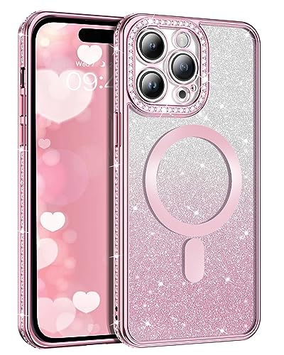 BENTOBEN iPhone 15 Pro Hülle Magsafe, Handyhüllen für iPhone 15 Pro Glitzer Weich Silikon TPU Stoßfeste Handyhülle Schutz Diamant Bling Slim Dünn Bumper Case für iPhone 15 Pro 6.1" Pink/Rosa von BENTOBEN