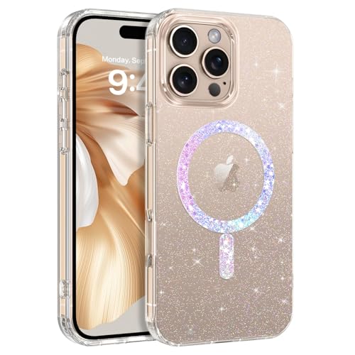 BENTOBEN für iPhone 16 Pro Max Hülle Handyhülle Glitzer, Magnetisches iPhone 16 Pro Max 6.9" Case mit Mag-Safe Muster Slim Bumper Silikon Cover Dünn Hülle für Frauen Mädchen Bling Transparent von BENTOBEN