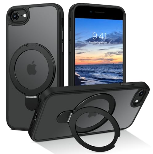 BENTOBEN für iPhone SE 2022 Hülle für MagSafe mit Ständer, iPhone SE 2020 Hülle 【Magnetisch Ständer Ring】 Clear Kabellos Dünn TPU Bumper Cover iPhone 8 iPhone 7 Case Handyhülle iPhone SE 2 3, Schwarz von BENTOBEN