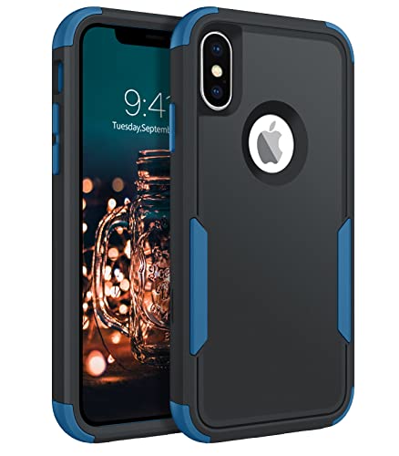 BENTOBEN iPhone X Hülle, iPhone Xs Hülle, 3 in 1 Heavy Duty Rugged Hybrid Stoßfest Hard PC Soft TPU Bumper Rutschfeste Schutzhüllen Cover für iPhone X (2017) / iPhone Xs (2018) 5,8 Zoll, Schwarz/Blau von BENTOBEN