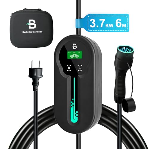 Beny Typ 2 Ladekabel 6m - 3.68kw Tragbares Ladekabel Elektroauto Typ 2 Schuko für Elektrofahrzeuge, IP66 Wasserdichtes Mobiles Wall Box mit LED Anzeige Einstellbare Zeitverzögerung & Tragetasche von BENY