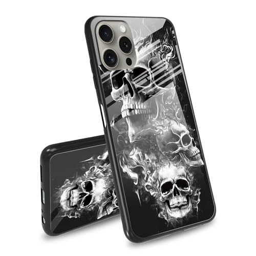 BEOTIWAD Schutzhülle aus gehärtetem Glas für iPhone 16 Pro 16 cm (6,3 Zoll), weiche TPU-Stoßstange, Schneiderille, rutschfestes Design, Schutzhülle für iPhone 16 Pro 6,3 Zoll, Totenkopf von BEOTIWAD