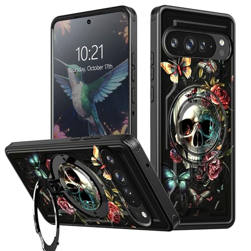 BEOTIWAD Schutzhülle für Google Pixel 9 Pro XL mit Ständer, Schmetterlings-Schädel, Blumen-Thema, gemischt, doppellagig, Ständer, stoßfeste Schutzhülle für Pixel 9 Pro XL BEOTIWAD Schutzhülle für Google Pixel 9 Pro XL mit Ständer, Schmetterlings-Schädel, Blumen-Thema, gemischt, doppellagig, Ständer, stoßfeste Schutzhülle für Pixel 9 Pro XL von BEOTIWAD