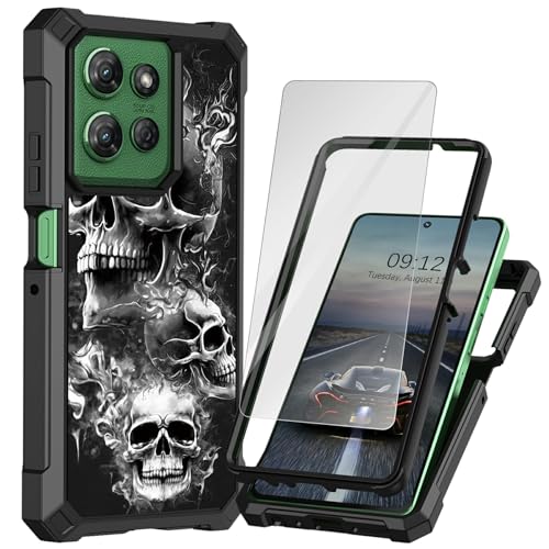 BEOTIWAD Schutzhülle für Motorola Moto G 5G 2025, 16,8 cm (6,6 Zoll), mit Displayschutzfolie, doppellagig, strapazierfähig, stoßfest, Hart-PC + weiches TPU, für Moto G 5G 2025, Totenkopf-Design von BEOTIWAD