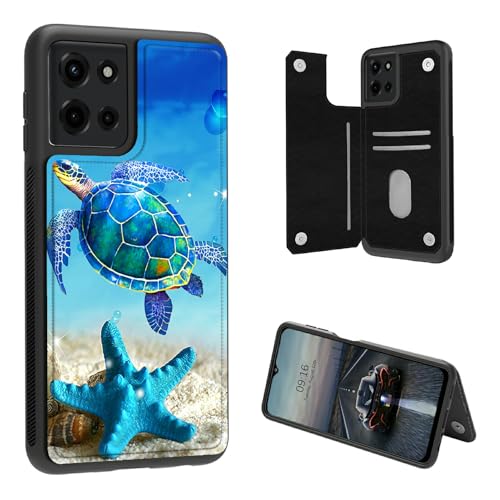BEOTIWAD Schutzhülle für Motorola Moto G Power 5G 2025/Moto G Play 5G 2025, für Herren und Damen, Motiv: Schildkröte, Seestern, PU-Leder, strapazierfähig, stoßfest, mit Kreditkarten-Magnetverschluss von BEOTIWAD
