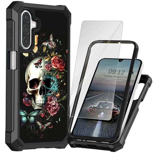 BEOTIWAD Schutzhülle für Samsung Galaxy A36 5G 16,8 cm (6,6 Zoll), mit Displayschutzfolie, Galaxy A36 5G, doppellagig, strapazierfähig, stoßfest, hartes Polycarbonat und weiches TPU, Schmetterlings von BEOTIWAD