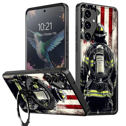 BEOTIWAD Schutzhülle für Samsung Galaxy S25/S24 15,7 cm (6,2 Zoll), mit Ständer, Flagge, Feuerwehrmann-Thema, gemischt, doppellagig, Ständer, stoßfeste Schutzhülle für Samsung S25/S24 von BEOTIWAD