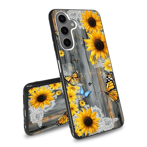 BEOTIWAD Schutzhülle für Samsung Galaxy S25 Plus, 17 cm (6,7 Zoll), Sonnenblumen und Schmetterlinge, ultradünn, weiches TPU, stoßfeste Schutzhülle für Galaxy S25 Plus von BEOTIWAD