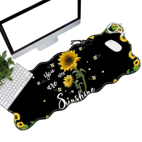 BEOTIWAD Sunflower Schreibtischunterlage, Mauspad, 80 x 30 cm, XL-Mauspad, großes Mauspad mit genähten Kanten, Schreibtischunterlage für Arbeit, Spiel, Büro, Zuhause von BEOTIWAD