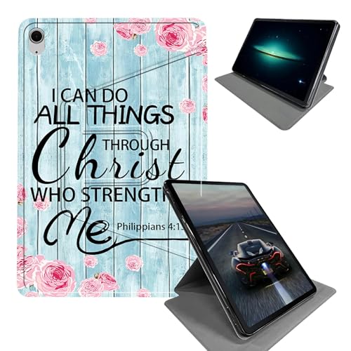 BEOTIWAD iPad Air 13 Zoll Hülle M2 2024, 360 Grad drehbarer Ständer, Auto Sleep/Wake, Bibelversen Philipper 4-13 Muster, Schwarz, Tablet Hülle von BEOTIWAD