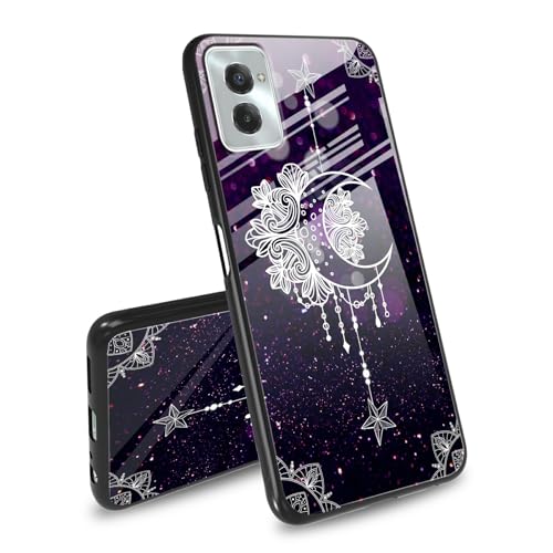 Schutzhülle für Motorola Moto G 5G 2024 mit Mondstern-Galaxie-Blumen-Motiv, gehärtetes Glas, Rückseite aus gehärtetem Glas, seitliche weiche TPU-Stoßdämpfer, Schneiderille, rutschfestes Design Schutzhülle für Motorola Moto G 5G 2024 mit Mondstern-Galaxie-Blumen-Motiv, gehärtetes Glas, Rückseite aus gehärtetem Glas, seitliche weiche TPU-Stoßdämpfer, Schneiderille, rutschfestes Design von BEOTIWAD
