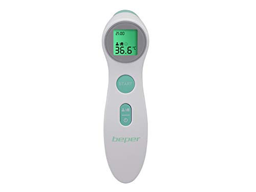 BEPER P303Med001 Infrarot-Fieberthermometer, berührungslos, misst Körper/Flüssigkeiten/Objekte und Oberflächen, hintergrundbeleuchtetes LCD-Display, Speicher für 10 Messungen, weiß/wassergrün BEPER P303Med001 Infrarot-Fieberthermometer, berührungslos, misst Körper/Flüssigkeiten/Objekte und Oberflächen, hintergrundbeleuchtetes LCD-Display, Speicher für 10 Messungen, weiß/wassergrün von BEPER