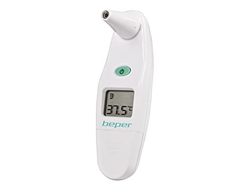 Beper 40.102 Digitales Infrarot-Ohrthermometer mit Schnellmessung, 15 hygienische Einweg-Sensorköpfe aus Kunststoff, 1 Batterie enthalten, LCD-Display von BEPER