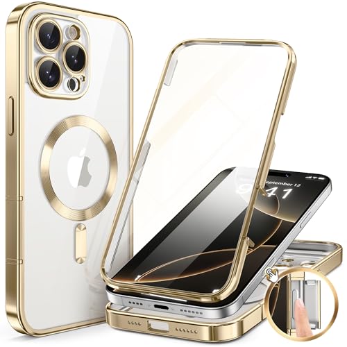 BERFY Magnetische Schutzhülle für iPhone 16 Pro Max 17,5 cm (6,9 Zoll), [Kompatibel mit Magsafe] Eingebauter 9H-Hartglas-Displayschutz & verbesserter Kameraschutz, Ganzkörper-Plating Handyhülle für 16 von BERFY