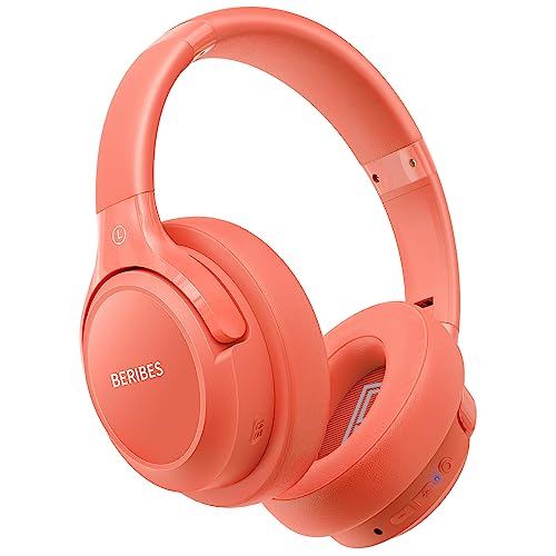 BERIBES Bluetooth Kopfhörer Over Ear, 65 Std Kopfhörer Kabellos Bluetooth mit 6 EQ-Modi, HiFi Stereo, Eingebautes Mikrofon, Faltbares Wireless Headphones für Handys/iPad/Laptops/PC -Orange-rot von BERIBES
